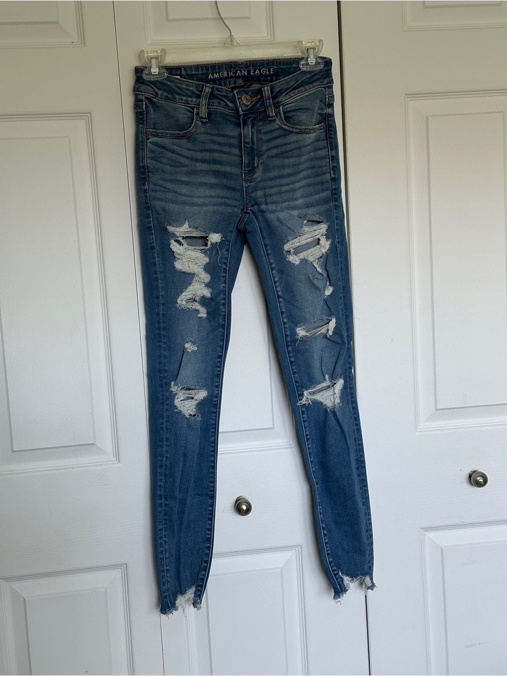 American Eagle Outfitters Women's Distressed Skinny Jeans - Blue
